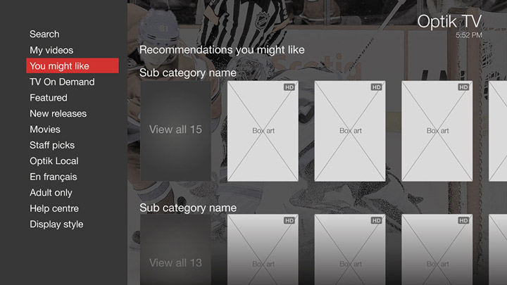 Wireframe - Content recommendations screen