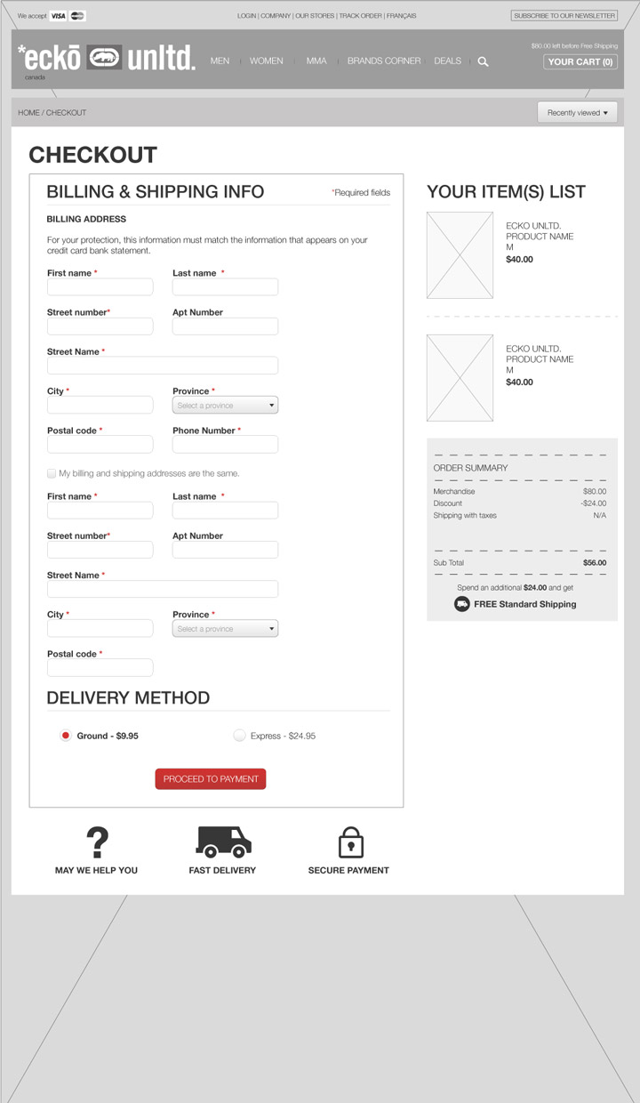Wireframe - Billing and shipping information page